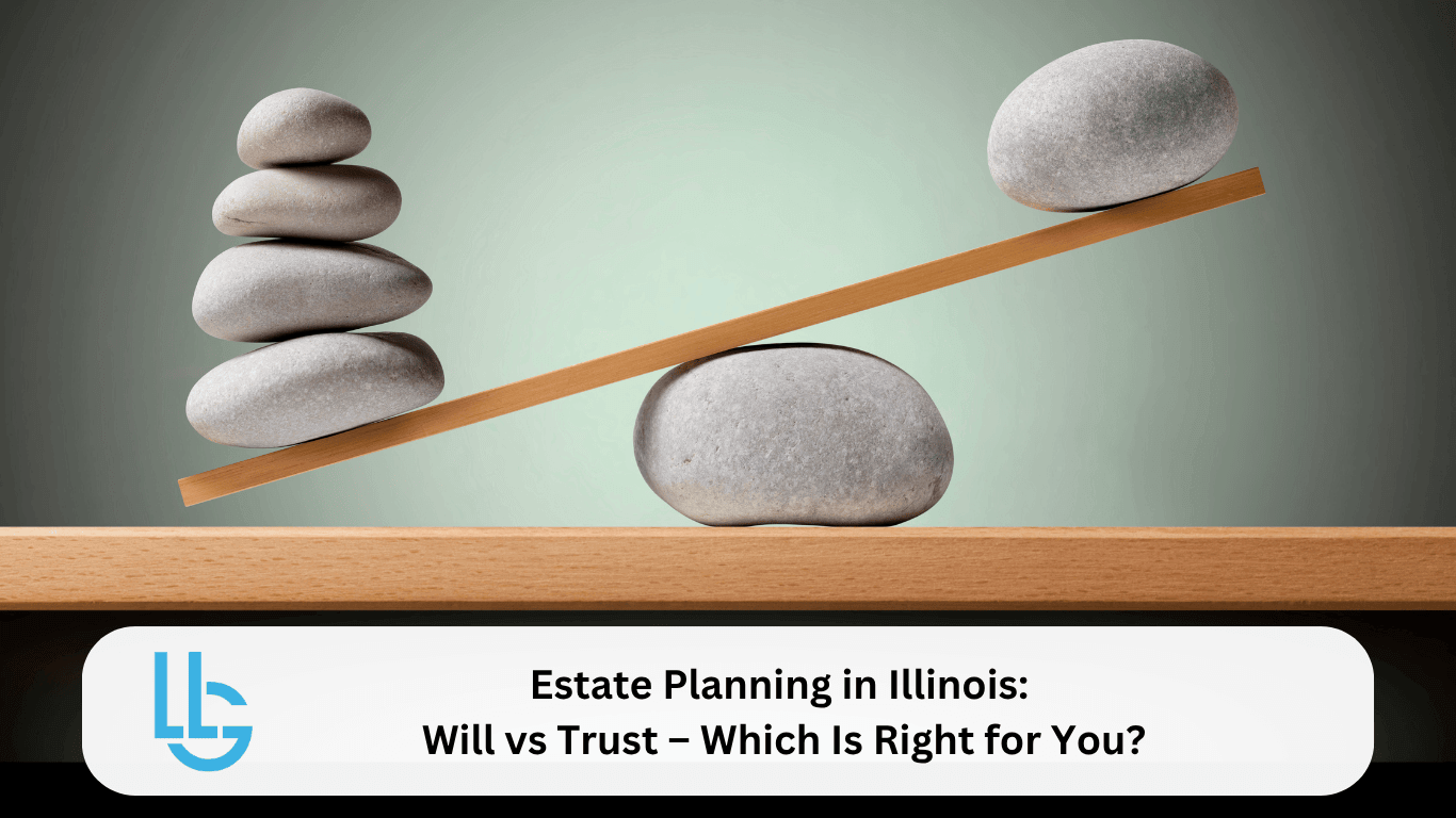 Wills-vs-Tursts Will vs Trust comparison illustrated with balanced stones representing estate planning decisions in Illinois