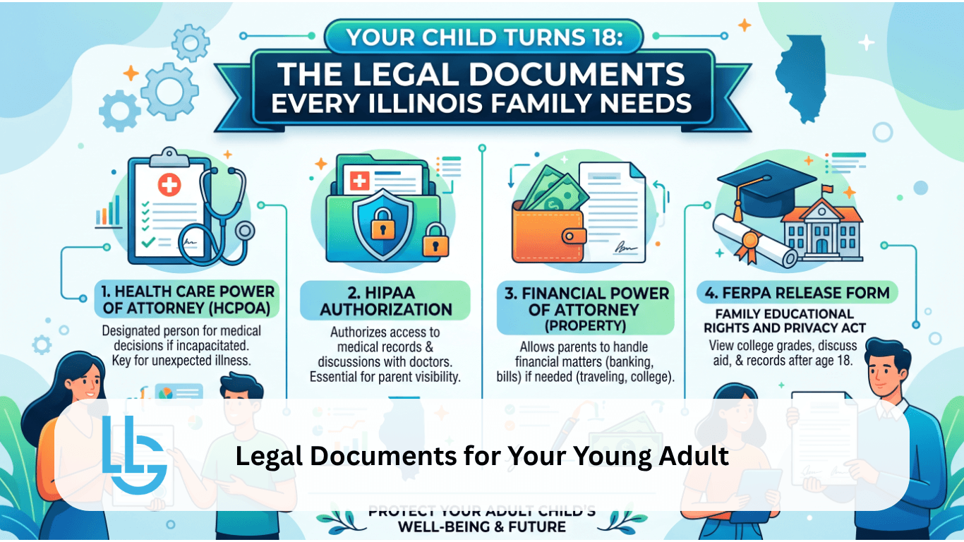 Legal Documents When Your Child Turns 18 in Illinois Legal documents when your child turns 18 in Illinois: health care POA, HIPAA authorization, financial POA, and FERPA release